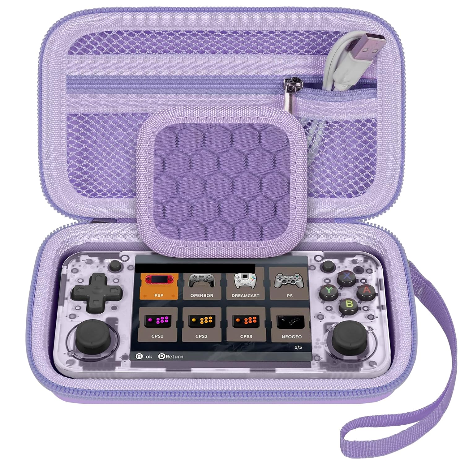 GWCASE Case Compatible with RG35XX H Retro Game Console, Handheld Emulator Gaming Player Storage Organizer for Anbernic for rg35xx h/for RG28XX Retroid Pocket Consoles, TF Card& Cable(Box Only) (Purple)