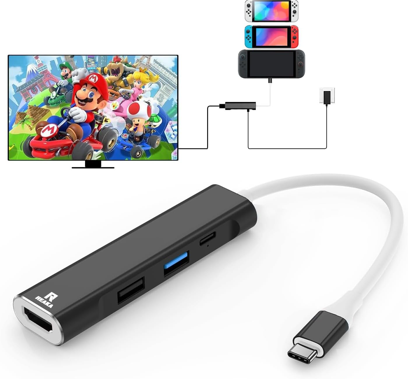 RREAKA TV Dock for Nintendo Switch 2 / Switch/Switch OLED, Portable Travel Dock Replacement with 4K@60Hz HDMI, PD 100W Charging, USB 3.0