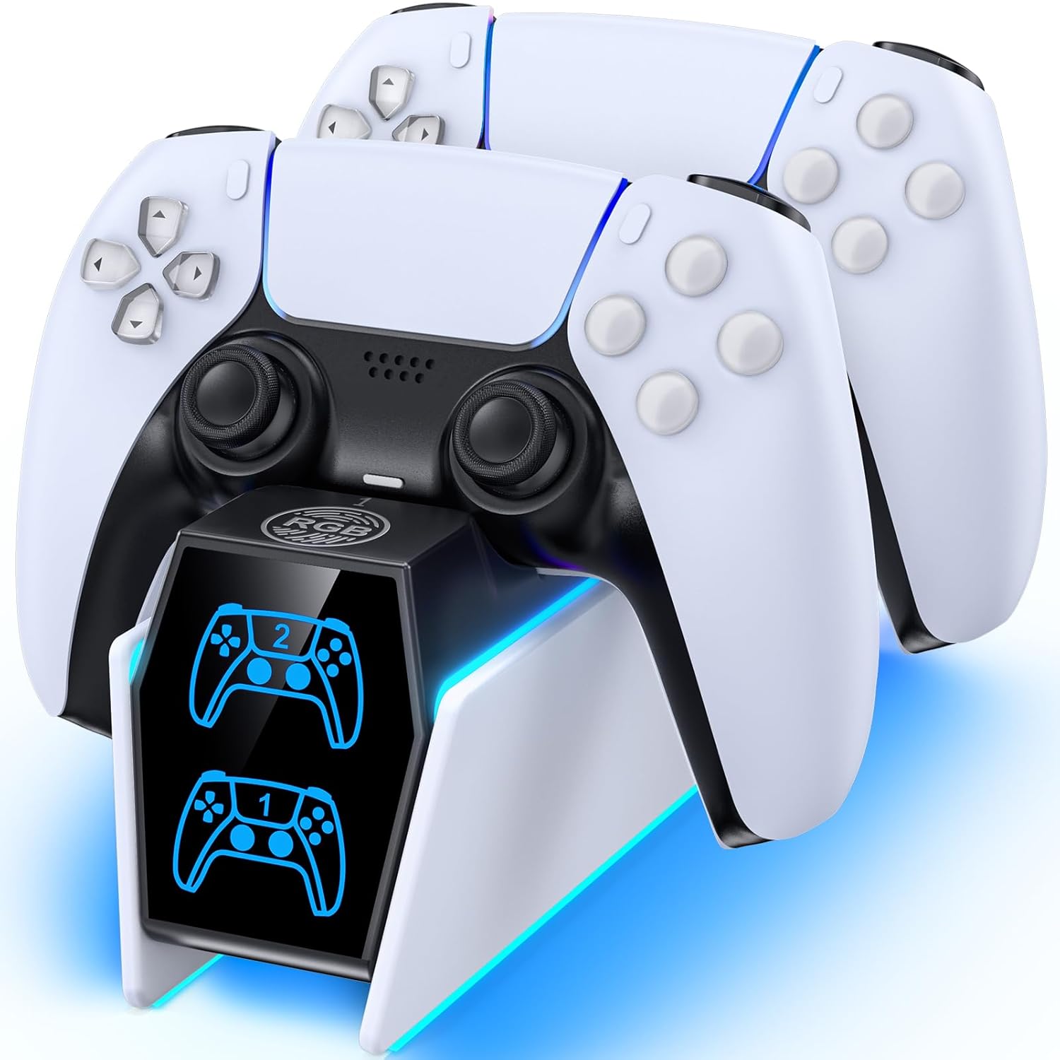 PS 5 Controller Charger Station Compatible with PlayStation 5 Faceplates Edge & Dual Controller, 9 Lightings PS 5 Accessories Charging Station, PS 5 Dock Stand with LED Indicator & On-Off Switch