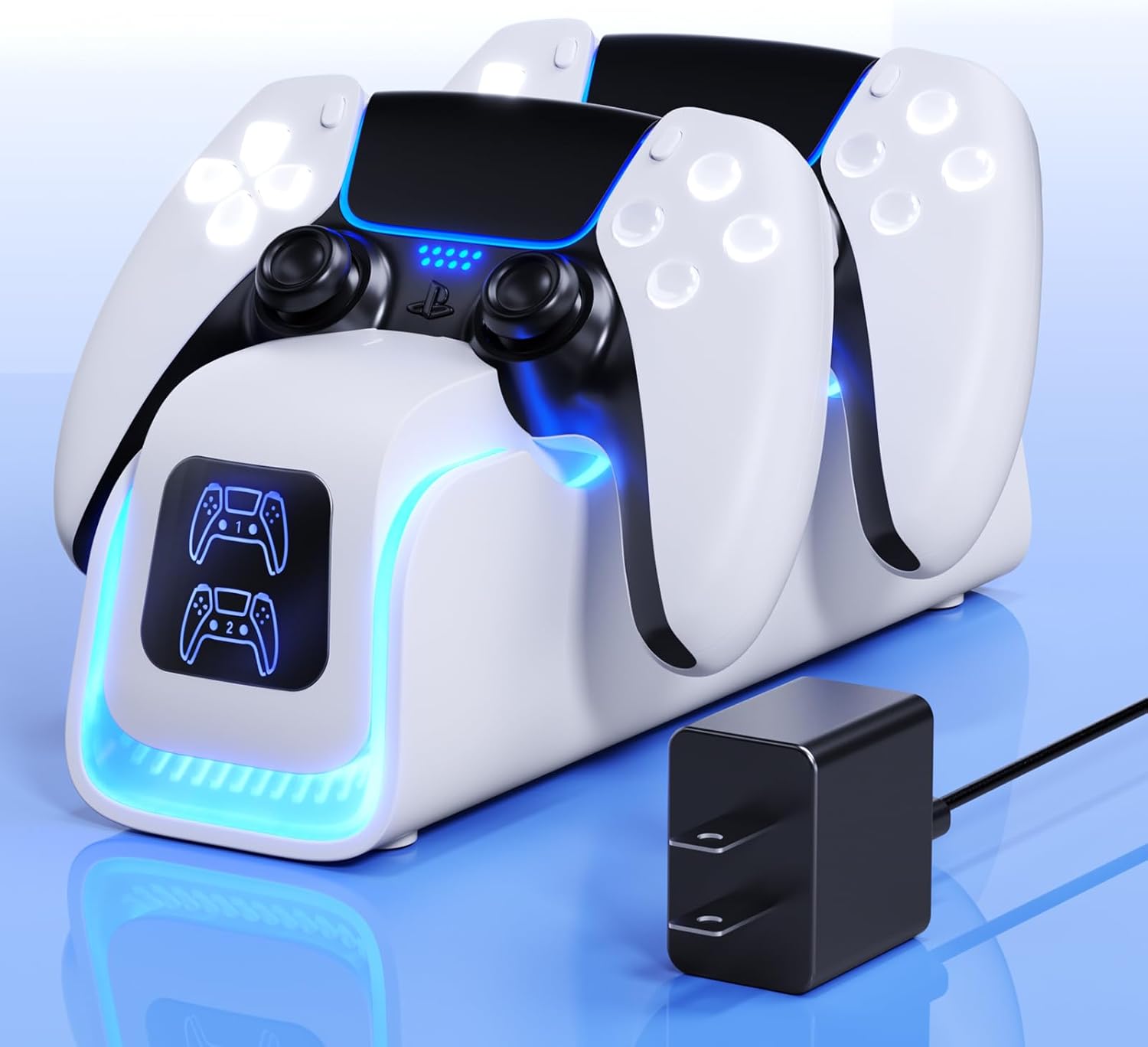 PS5 Controller Charger,PS5 Charging Dock for Dualsense Edge with 6 LED & RGB Breathing Mode,Overcharge Protection Controller Charging PlayStation 4 Accessories Cooling System 5V/2A Adapter Cable