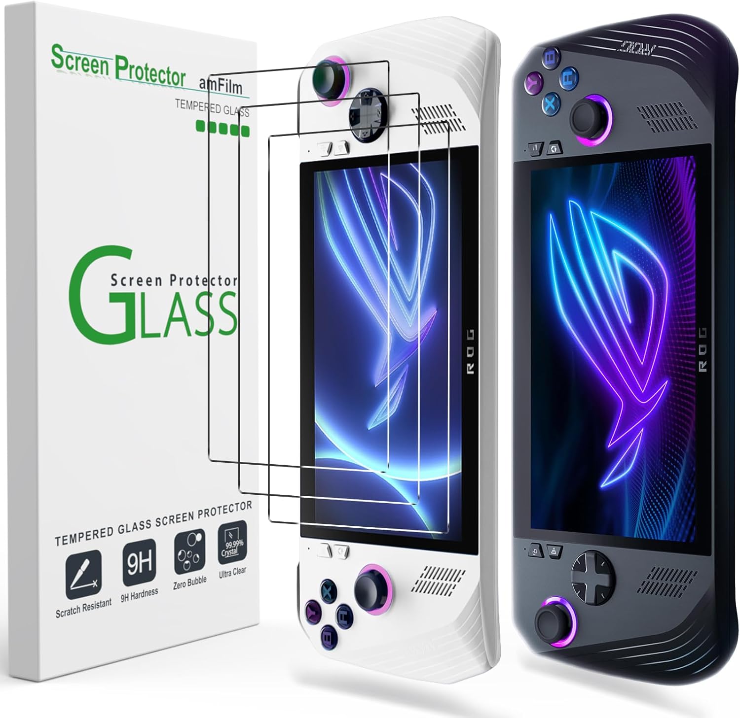 amFilm 3 Pack Screen Protector for ASUS ROG Xbox Ally X/ROG Xbox Ally 2025 / ROG Ally X 2024 / ROG Ally 2023 7'' | 9H+ Tempered Glass | Military-Grade Drop Protection | Easy Installation | HD Clear