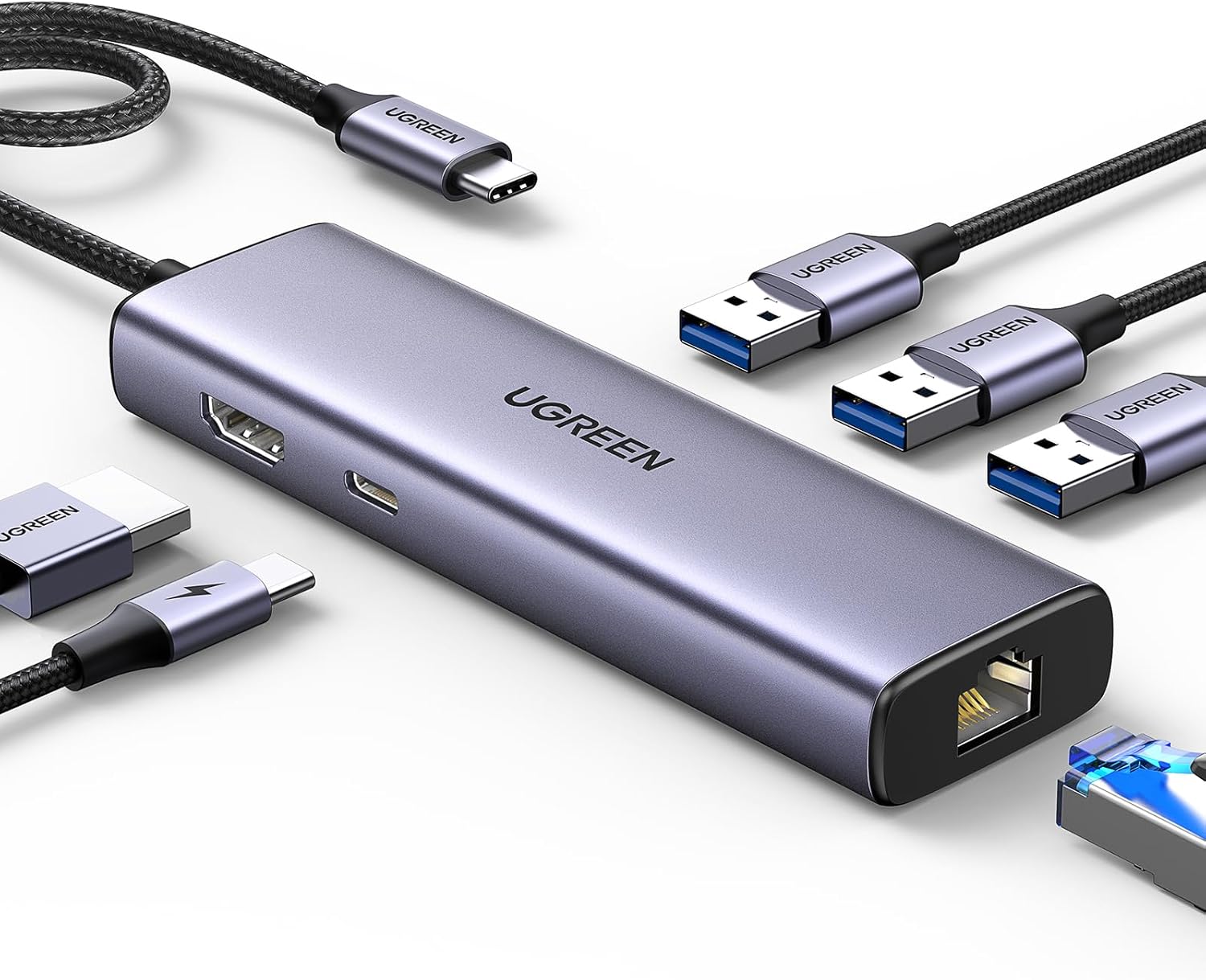 UGREEN Revodok 6 in 1 USB C Hub Gigabit Ethernet Adapter with 4K HDMI, 100W PD Charging, USB A Data Ports Compatible with MacBook Neo/Pro/Air M1, M2, M3, M4,M5,iPad, iPhone 16 Pro/Pro Max, Steam Deck