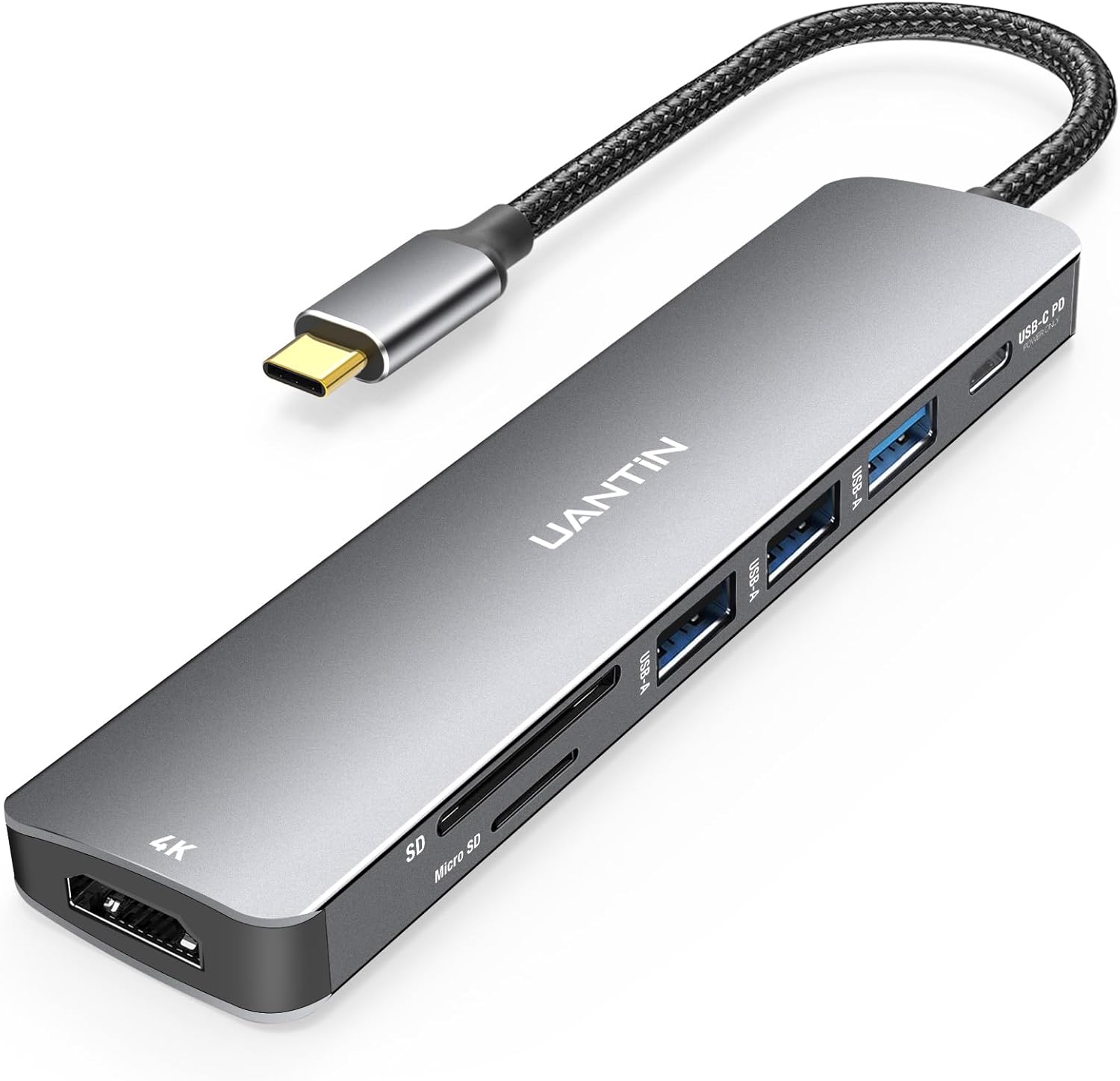 UANTIN USB C Hub 7 in 1 Multiport Adapter with 4K HDMI Dongle, 100W PD, SD/TF Card Reader, 3 USB-A, USBC Docking Station for MacBook Mac Pro/Air, Dell, HP, ASUS, Acer and Other Type C Laptops