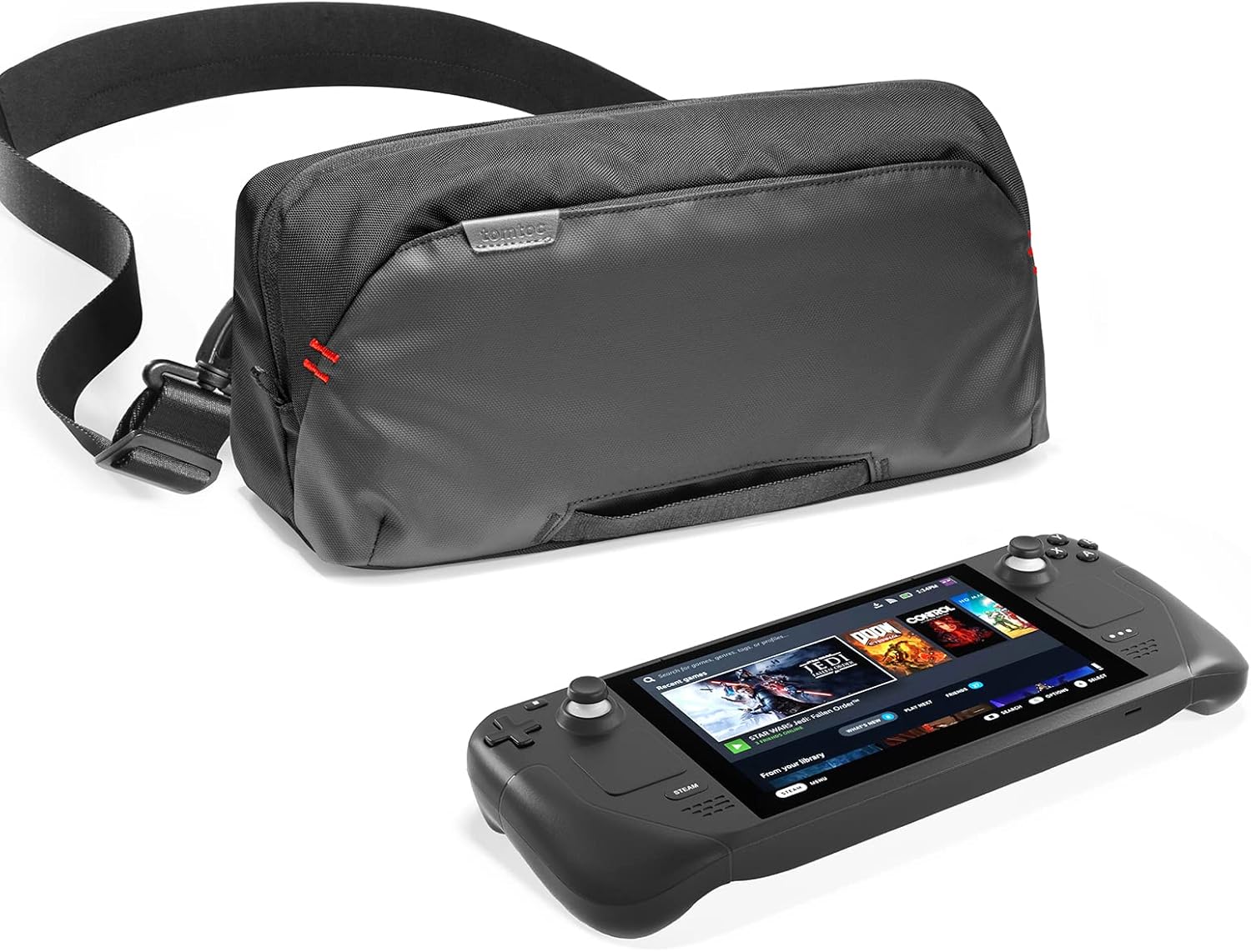 tomtoc Carrying Case for Steam Deck/OLED/Nintendo Switch 2/Rog Xbox Ally X, Storage Portable Bag, Protective Shoulder Bag with Pockets Fit Console, AC Adapter, Dock, Compact Pack for Daily Use, Travel