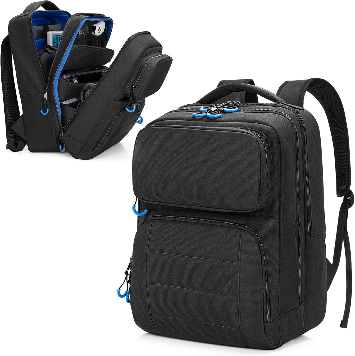 PGmoon Carrying Backpack Compatible with Steam Deck, Travel Case Bag with Separate Game Cards Holder, Multi-Pockets For Game Headset, Docking Station, Controllers and More (Patent Design)