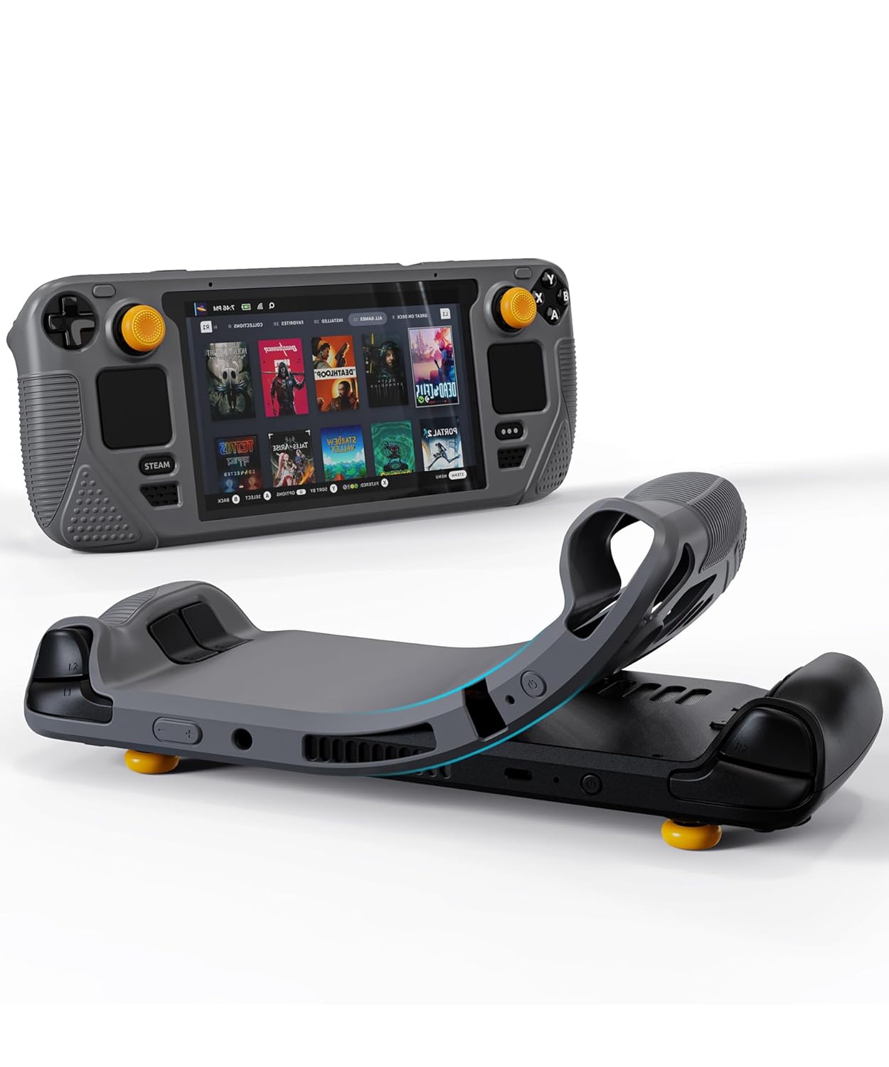 Syntech Protective Case Compatible with Steam Deck Accessories Console OLED/LCD, All-Round Protection with Non-Slip Thumb Grips, Silicone Cover for Enhanced Fit and Alignment-Gray