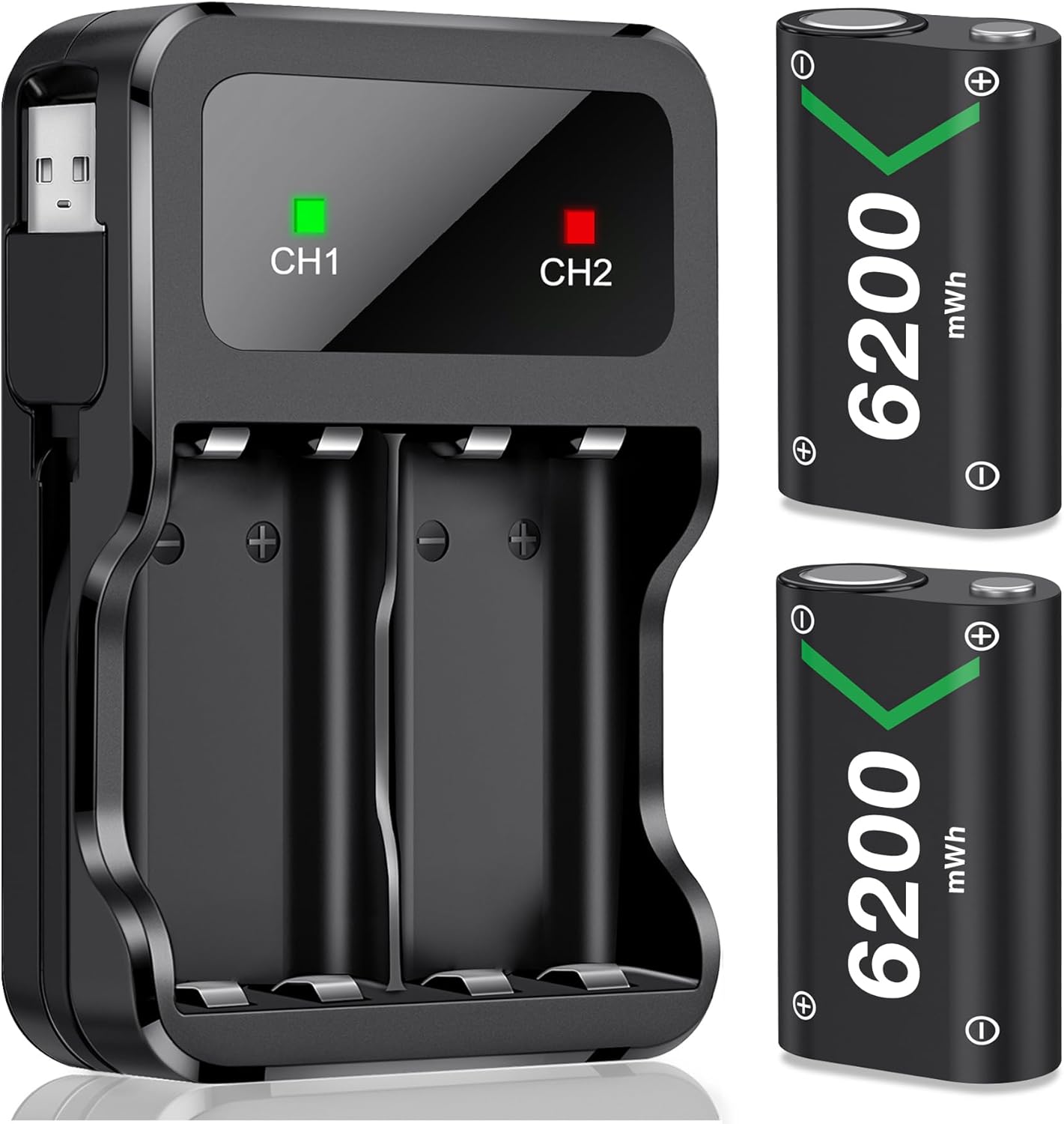 DXKK for Xbox Controller Battery Pack, 2x6200mWh Rechargeable Battery Pack for Xbox Series X|S/One/Elite Controllers – 30Hrs Playtime, Fast Charging & Overheat Protection