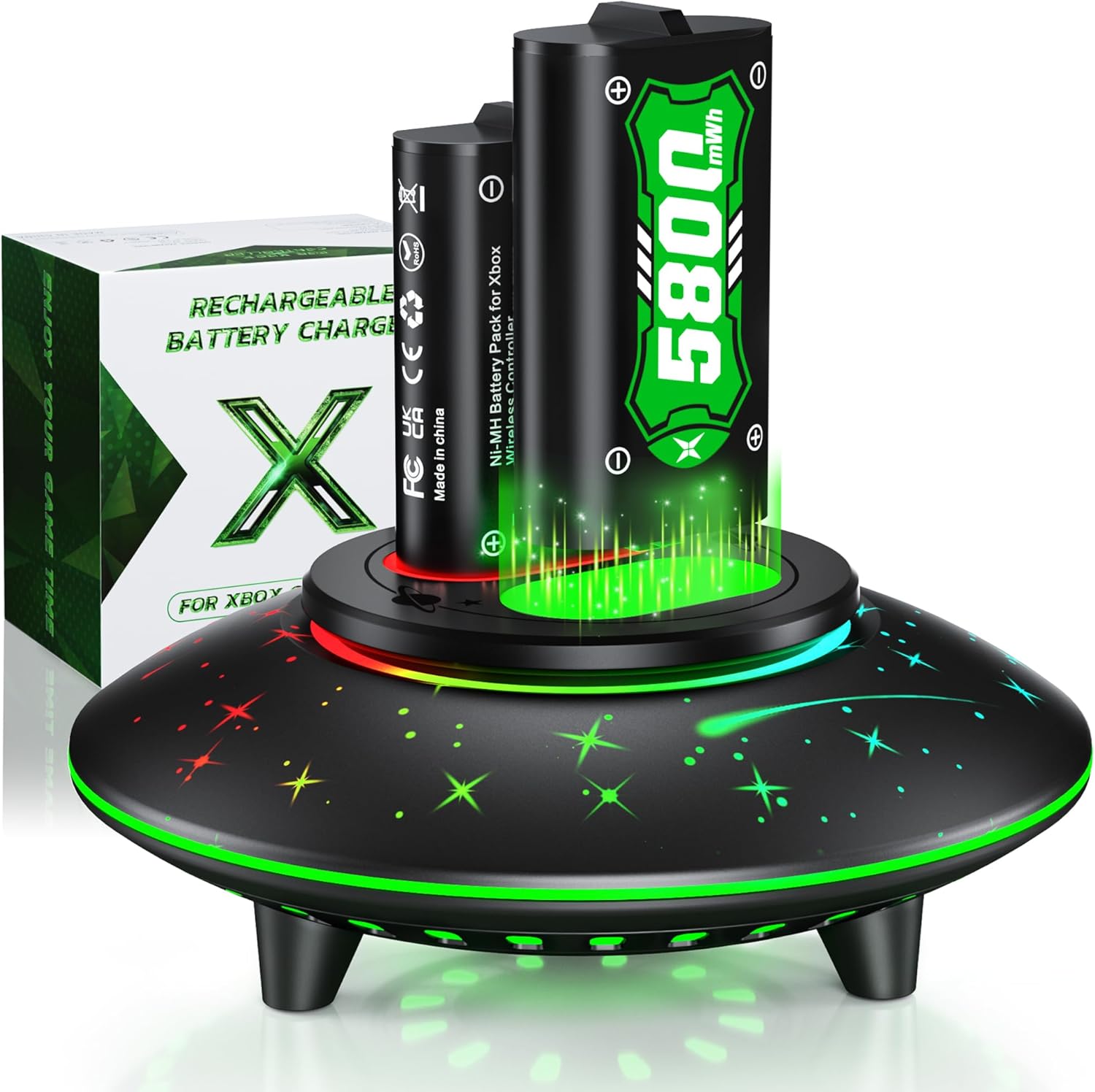 Upgraded Rechargeable Battery Pack for Xbox Controller,2x5800mWh Xbox Rechargeable Batteries Pack W/RGB Charger Station,Fast Charging Battery Pack for X Box Series X|S,X-Box One S/X/Elite