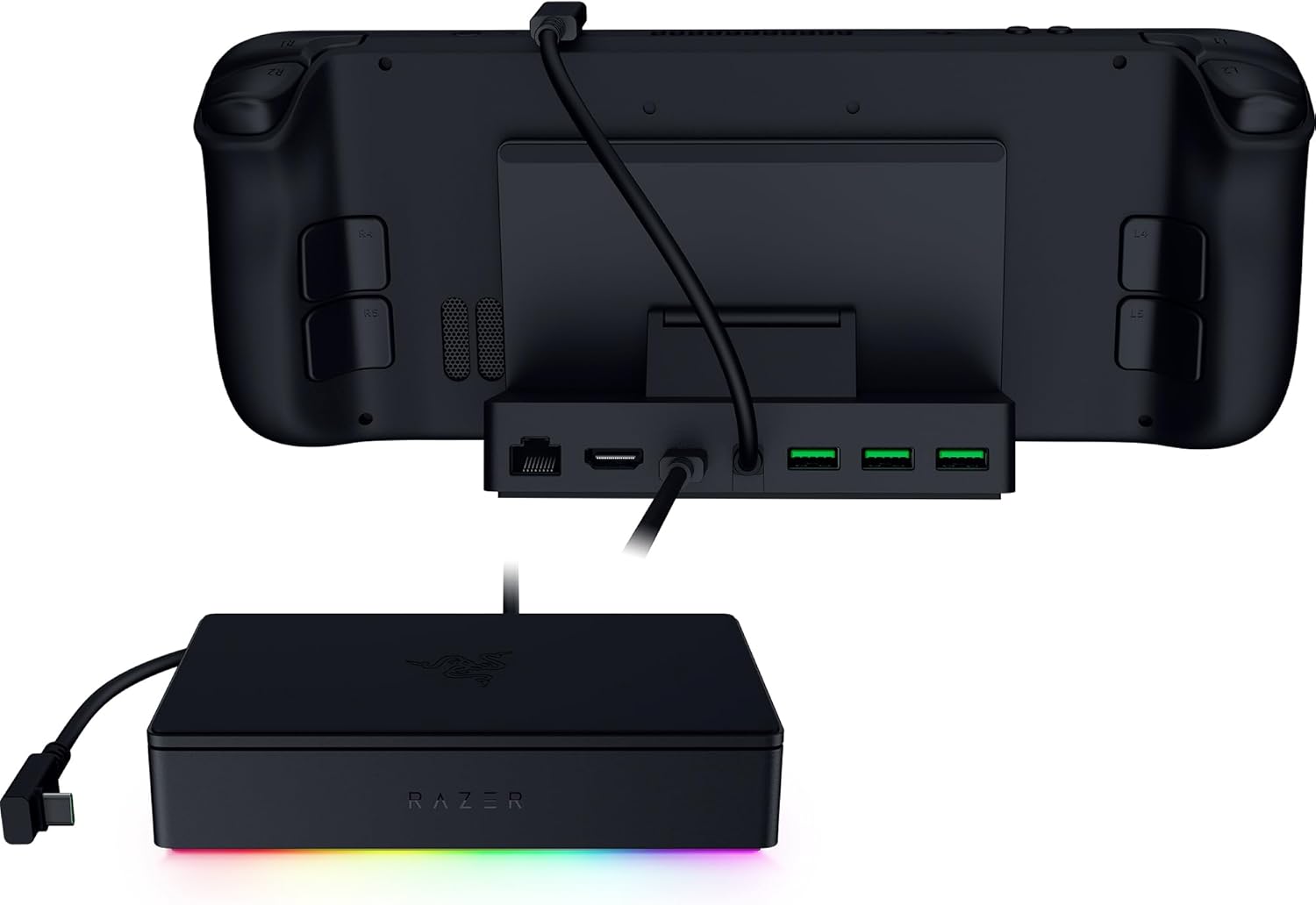 Razer Handheld Dock Chroma: Charging Hub & Expand Connectivity for Mobile Gaming & Tablets - iPhone 16, Steam Deck, ROG Ally, Switch & More - USB C, USB A (3), HDMI, GbE - 100W Power Passthrough