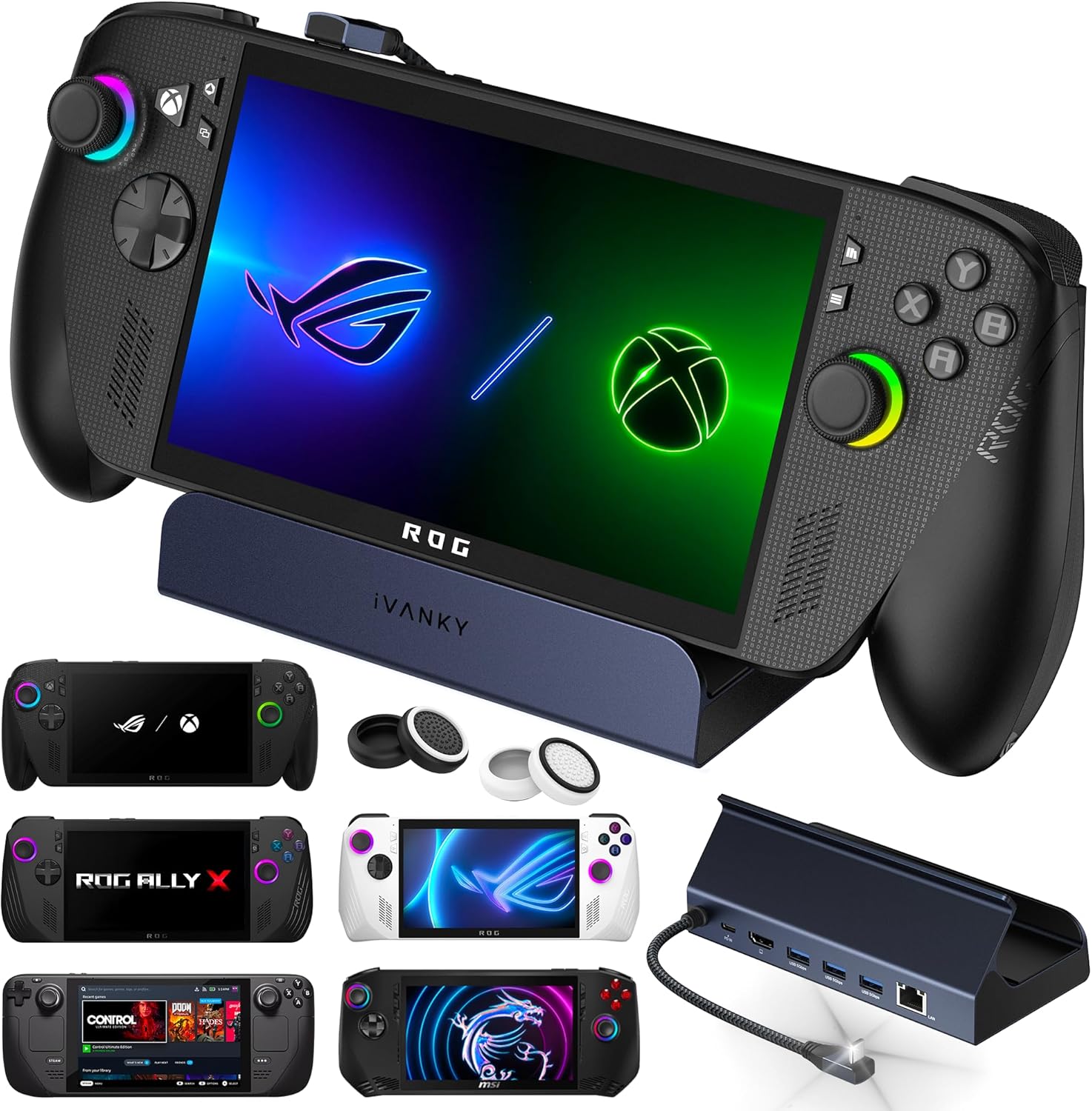 iVANKY ROG Xbox Ally X (2025)/ROG Ally Dock, 8-in-1 Docking Station 4K@144Hz for ASUS ROG Ally X/Valve Steam Deck OLED/Legion Go 2/S, HDMI 2.1, 1Gbps Ethernet, 3*USB-A 3.0, 100W Charge
