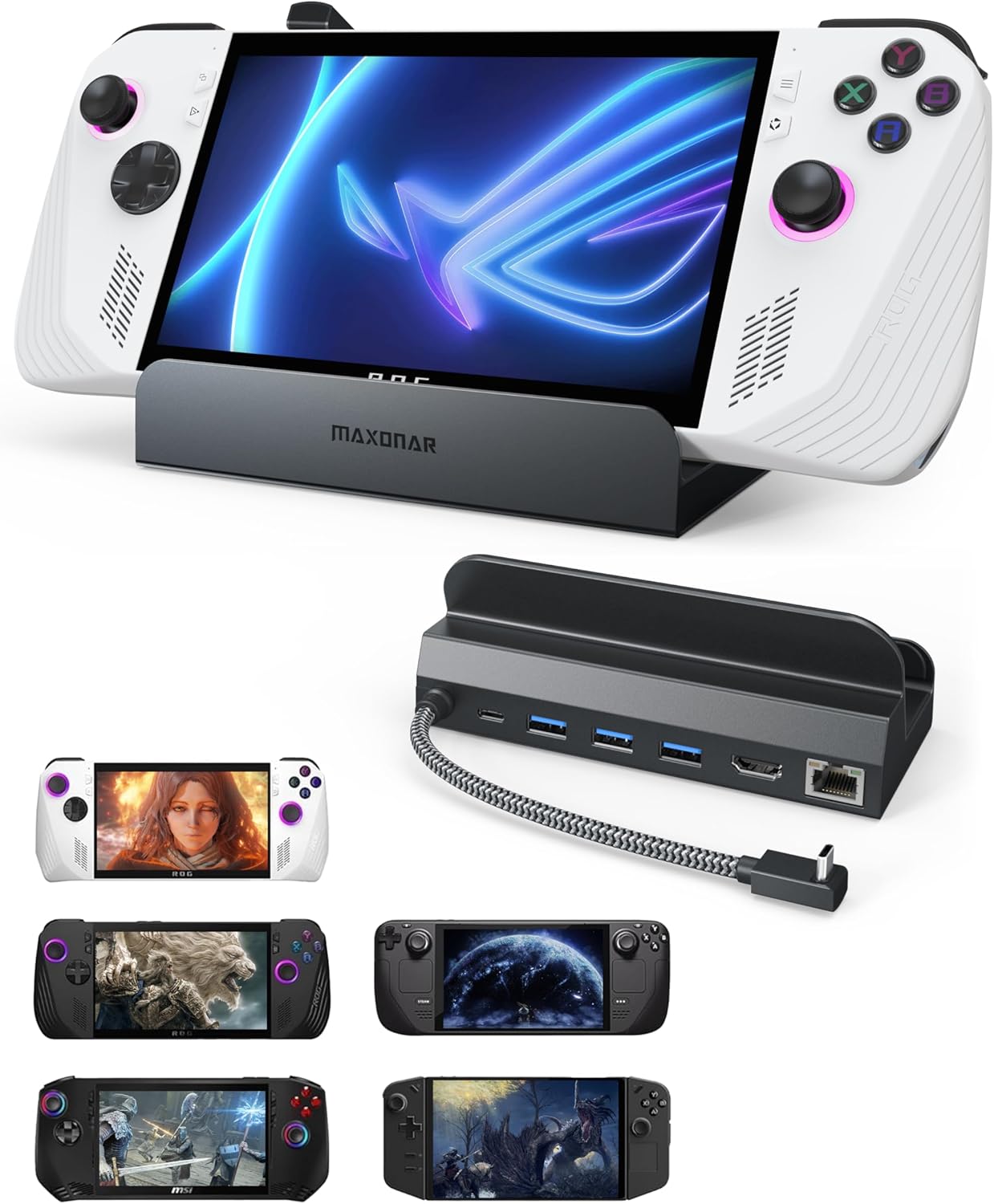 Maxonar Upgraded Docking Station 4K@120Hz for ROG Ally X/Steam Deck OLED/Legion Go (S) /MSI Claw, 6-in-1 Steam Deck Dock with HDMI 2.1, 3*USB-A 3.0, Gigabit Ethernet, 100W Charge for Steam Deck LCD